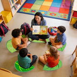 JarThenaAMCS 12 Pcs Green Leaf Classroom Carpet Kids Sitting Floor Seats Back to School Mats Non-Slip 3 Colors Leaf Rugs for Group Activity Learning Play Areas, 13.5 x 16 Inch