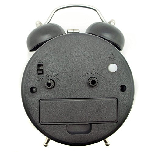 HAND H0639 Silent Sweep Metal Twin Bell Kids Alarm Clock with Boo! Boo! Cat Design Size 4.5" x 3" Black