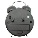 HAND H0639 Silent Sweep Metal Twin Bell Kids Alarm Clock with Boo! Boo! Cat Design Size 4.5" x 3" Black