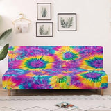 Rainbow Tie Dye Print Stretch Armless Futon Cover Sofa Couch Slipcovers Folding Armless Sofa Bed Slipcovers Furniture Protector Machine Washable