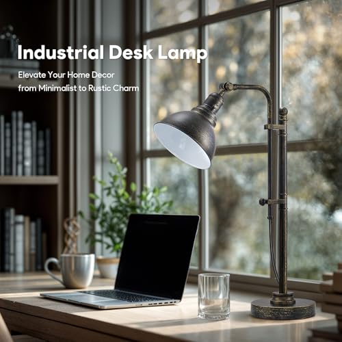 VONLUCE Rustic Desk Lamp Bronze Adjustable, Industrial Style Metal Task Lamps 25"-29", Vintage W – detail view