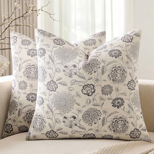 Botanical Throw Pillow Covers Set of 2, 18x18 Inch Grey