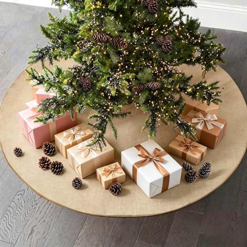 Yuboo Mini Burlap Brown Tree Skirt, 24in Small Double-Layer Linen Rustic Farmhouse Spring Summer Xmas Skirt for Tabletop Tree Countryside Xmas Party Decor Ornaments