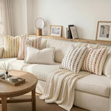 Boho Decorative Throw Pillow Covers Rust Stripe 18x18 Inch Set of 2