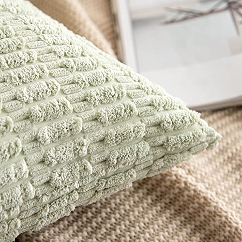 MIULEE Euro Sham Corduroy Decorative Throw Pillow Covers 24x24 Light Green