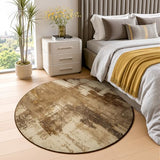 4ft Round Brown Area Rug Washable Non-Slip Circle Carpet