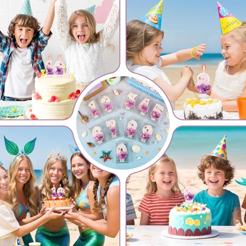 Purple Number 5 Candles Mermaid Birthday Candle 5th Birthday Cake Topper Cupcake Decorations for Girls and Women Party Decor Anniversary Celebrations Supplies Favors