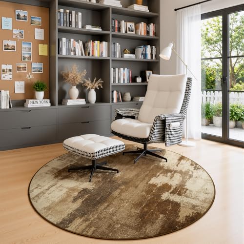 4ft Round Brown Area Rug Washable Non-Slip Circle Carpet