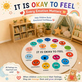 Breling 4ft Round Calming Corner Classroom Rug Feelings Chart Emotion Mat for Kids Large Soft Washable Non Slip Sensory Carpet for Reading Nook Preschool Homeschool Playroom Sel Learning Area