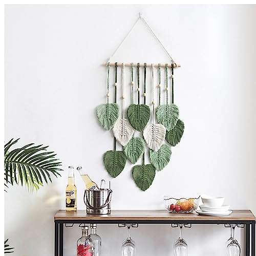 MSFENG Wall Hanging Decor Leaves Tapestry Boho Wall Decor Woven Feather Handmade Yarn Tassels Woven Wall Art Decorations for Nursery, Bedroom, Living Room, Apartment Home Backdrop (LightGreen)
