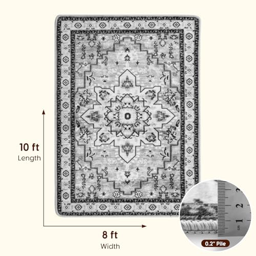 LBRO2M Boho Area Rug 8X10 Washable Rugs for Bedroom Low Piles Indoor Rugs, Non Slip Soft Carpet for Living Room, Dining Room, Gray Rug Foldable Pet Friendly Area Rugs Stain Resistant (8'X10' Gray)
