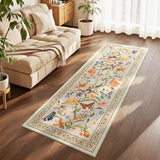 2x6 Kitchen Runner Rugs Non Slip Washable, Beige Floral Runner Rug for Hallway Bedroom Bathroom, Pet & Kids Friendly, Soft Low Pile Stain Resistant Foldable Floor Carpet