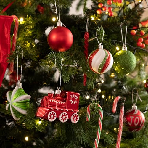 Valery Madelyn Christmas Ornaments Set, 100ct Red Green White Shatterproof Christmas Tree Decorations Variety Ball Ornaments Bulk, Whimsical Hanging Ornaments for Xmas Trees Holiday Party Decor