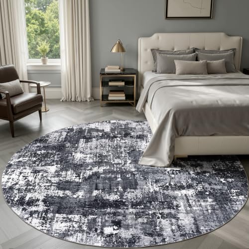 Sasttie 6ft Round Area Rug, Modern Abstract Circle Carpet, Black & White