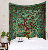 THE ART BOX Tapestry Green Tree of Life Wall Hanging – Indian Cotton Full Size Bedspread, Picnic Sheet, Wall Decor, Blanket, Wall Art for Bedroom (Full, 85x90 Inch)