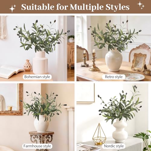 6Pcs 15.7" Artificial Olive Branches, Realistic Faux Plants Olive Leaves Stems for Vase Decor, Wedding Centerpieces, Farmhouse Home Party Decor