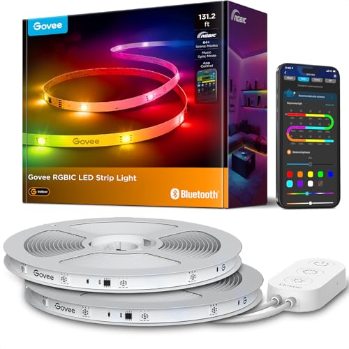 Govee 131.2ft RGBIC LED Strip Lights, Smart LED Lights for Bedroom, Bluetooth Strip Lights with APP Control, DIY Multiple Colors on One Line, Color Changing Lights for Home Decor