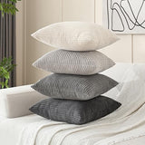 Volcanics Set of 4 Neutral Grey Corduroy Decorative Couch Throw Pillow Covers 18x18 Inch, Western Modern Farmhouse Striped Cushion Cases, Soft Boho Square Accent Pillow Covers for Home Sofa