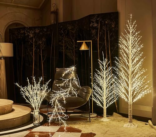 LITBLOOM 4FT Alpine Tree 450 LED Fairy Lights, White Twig Tree with Lights for Indoor Outdoor Home Thanksgiving Christmas Decorations