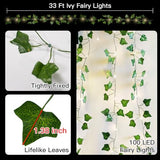 suddus Vine with Fairy Lights Battery Operated, 33ft100 LED Pothos String Lights with Remote, Leaf Lights for Bedroom, Room, Wall, Garden, Party, Wedding Dorm Decor(Warm White)