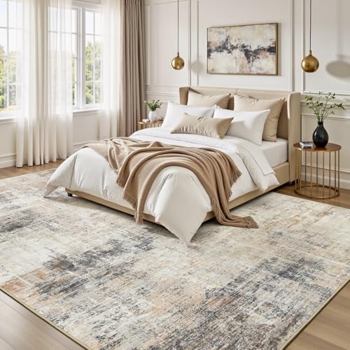 Lofus 8x10 Area Rug for Living Room, Gold Abstract Large Rugs with Non-Slip Backing, Neutral Modern Washable Carpet for Bedroom Dining Room Home Office Nursery Indoor