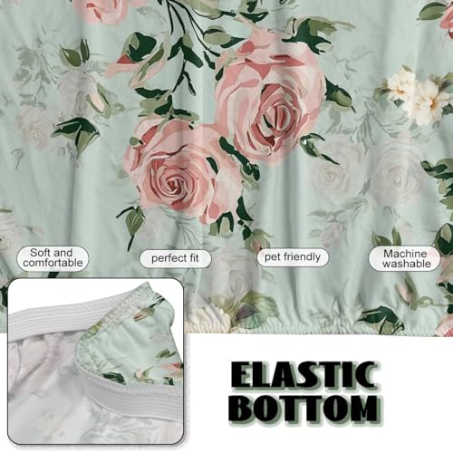 Pink Rose Futon Couch Cover Full Size Light Green Couch Slipcovers Without Armrest Easy Going Stretch Sofa Covers for Living Room
