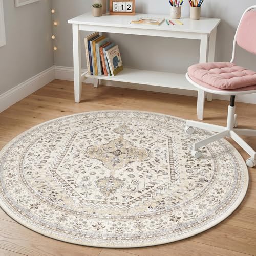 5Ft Round Rug Washable: Non-Slip Living Room Circle Throw Rugs