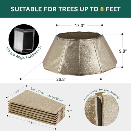 HarcoHome Dazzling Christmas Tree Collar, 26" D Foldable Crystal Christmas Tree Base Cover, Handmade Skirt for Xmas Decoration (Rose Gold, Diamond)