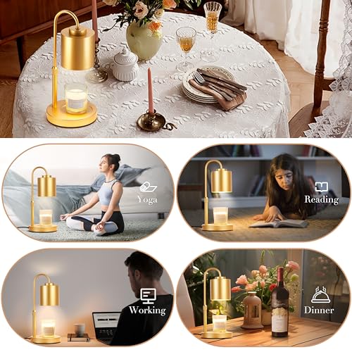CASTLELIFE Candle Warmer Lamp with Timer & Dimmer, Height Adjustable Electric Wax Melt Warmer for Jar Candles, Gifts for Women Mom Home Decor, Gold