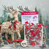 Bevin Bells Believe Sleigh Bells Ornament (3-Pack) | 1.5" Made of Steel | Hanging Bells with a Red Satin Believe Ribbon & Red Velvet Bag | Great Tone | Xmas Gift or Stocking Stuffer | Made in USA
