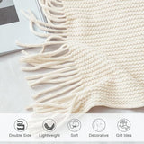 lifein Throw Blanket for Couch, Soft Boho Decor Bed Throw,Cozy Blue Chenille Knitted Small Farmhouse Lightweight Throw for All Season(Off White,50 * 60")