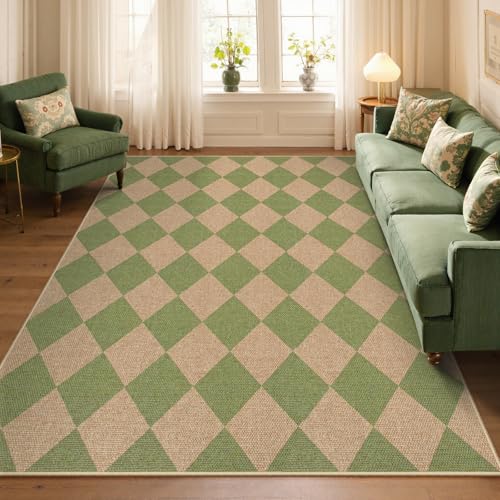 Lahome Checkered Easy Jute 5x7 Area Rug, Outdoor Patio Rugs Washable Green