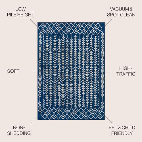 JONATHAN Y Ziri Moroccan Geometric Navy/Cream Indoor Area Rug, 3x5, Bohemian, Scandinavian, Easy-Cleaning for Living Room, Bedroom, Kitchen, Pet Friendly, Non-Shedding (MOH210D-3)
