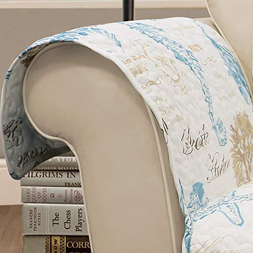 Lush Decor Harbor Life Furniture Protector, Arm Chair, 71" W x 75" L, Blue & Taupe - Chair Cover - Nautical - Armchair Covers - Coastal Decor