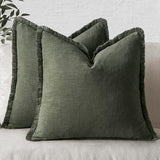 MIULEE Boho Linen Fringe Decorative Throw Pillow Covers Rifle Green 20x20