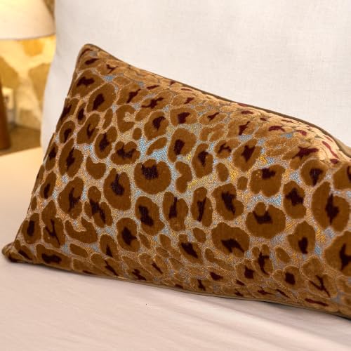 Alerfa Brown Floral Throw Pillow Cover 14 x 36 Inch Cut Velvet Rectange Luxury Decorative Lumbar Pillow Cover for Couch Living Room Bedroom