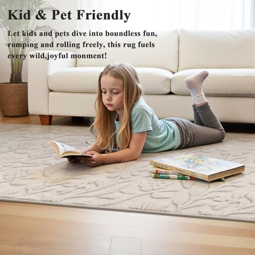 2x6 Runner Rug for Bedroom, Beige Soft Washable Hallway Mat