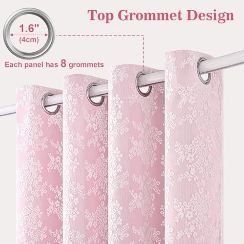 Yinhua Pink Curtains for Girls Room Double Layer Blackout Curtains for Bedroom 84 Inches Long Nursery Curtain for Living Room, Grommet Drapes with Tiebacks, 52" W x 84" L