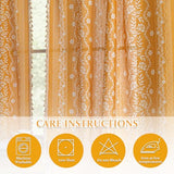 MYSKY HOME Boho Floral Curtains 84 inch Long 2 Panels Set Golden Mustard Yellow Farmhouse Curtains for Bedroom Living Room Light Filtering Semi Sheer Drapes with White Tassel Back Tab, 50" Wide
