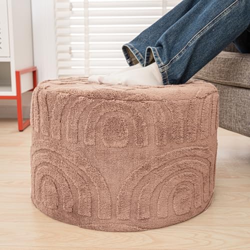 Asuprui Plush Fabric Ottoman Footrest – 20"x14" Soft Foam Pouf with Removable Cover Perfect for Living Room, Bedroom & Dorm(Light Coffee)
