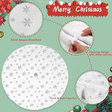 Christmas Tree Skirt, 48 Inch White Luxury Faux Fur & Silver Sequin Snowflakes, 4ft Xmas Tree Skirt for Holiday Tree Ornaments Christmas Party Home Decorations
