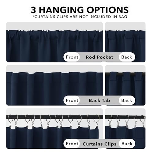 Deconovo Solid Back Tab and Rod Pocket Curtains Blackout Curtains Thermal Insulated Drapes Room Darkening Curtains for Living Room 52Wx84L Inch Navy Blue 2 Panels