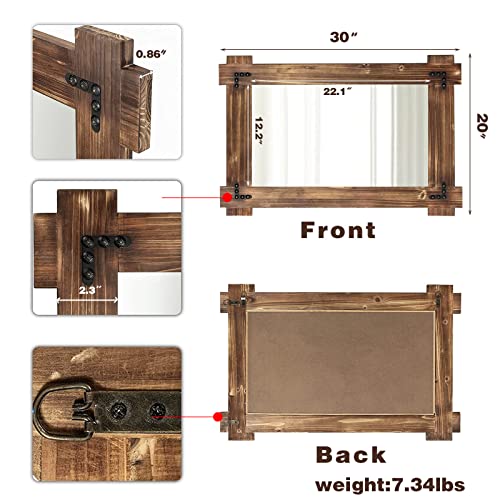 MeMoreCool Rustic Wood Mirror for Bathroom, Farmhouse Wall Mounted Vanity Mirror, Rectangular Wooden Framed Mirror for Bedroom Living Room Entryway, 30 x 20 Inch