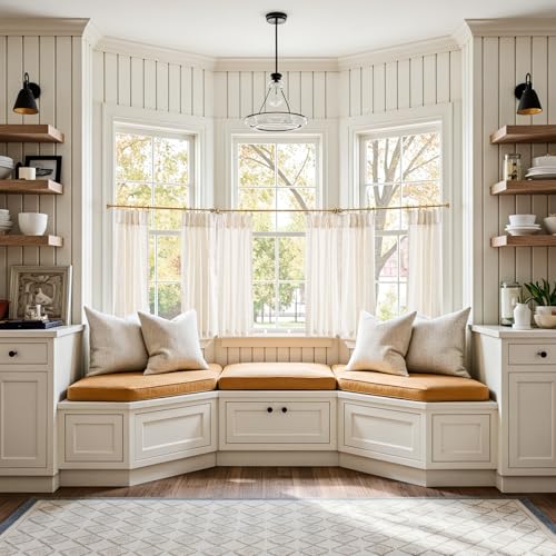 jinchan Linen Pinch Pleated Kitchen Curtains 36 Inch 2 Panels, Natural Linen Tier Curtains Back Tab Beige Farmhouse Cafe, Light Filtering Small Window Drapes for Bathroom Laundry Room Beige