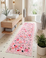 Floral Area Rug for Kitchen, Washable 2x6 Pink Runner Rugs