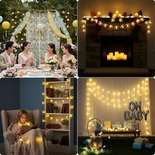 Bee Decor String Lights 10ft with 30pcs Honeybee Shaped LED Bulb Battery Operated Fairy Lights for DIY Indoor Bedroom Baby Shower Party Wedding Patio Christmas