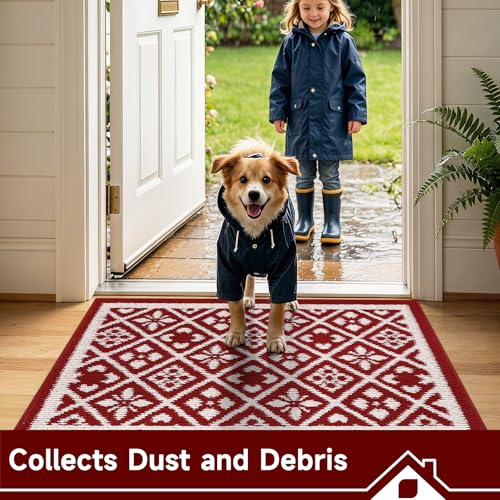Christmas Indoor Door Mat Washable Red Xmas Dog Muddy Rug 2x3ft