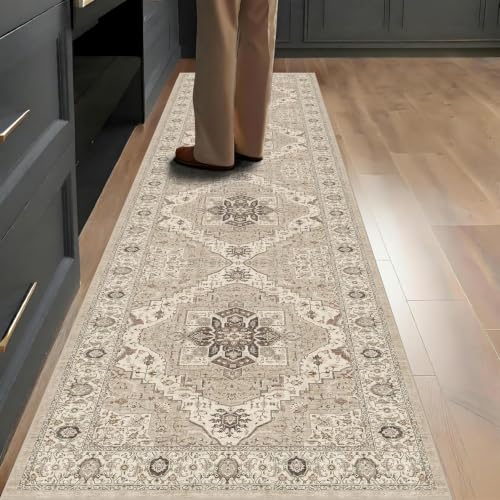 Washable 2x8 Entryway Runner Rugs, Vintage Non-Slip Low Pile Rugs Beige
