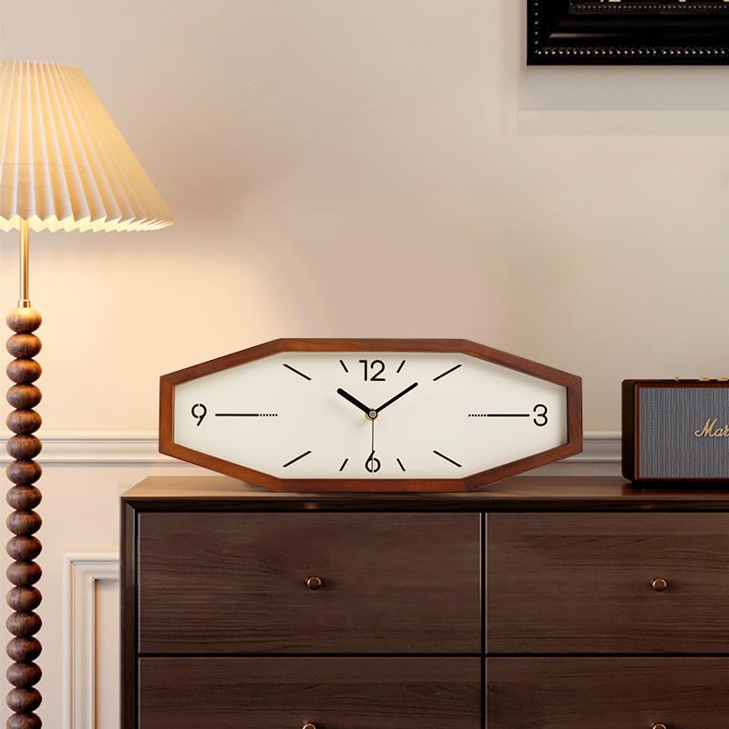 DaguyS Wooden Retro Wall Clocks, 18 Inches Square Clocks Rectangular Wall Clock Battery Operated Silent Non-Ticking, for Kitchen Living Room Office Home Desk Bedroom (Brown)