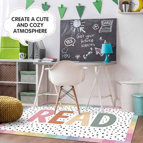 Suclain Large Classroom Rug 4 x 6 ft Reading Corner Rug Boho Pastel Washable Non Slip Large Area Carpet for Back to School Decor Mat for Library, Playroom, Daycares, Learning Space Activities Supplies